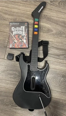 Playstation PS2 Wireless Guitar Hero Kramer Striker W  DONGLE Strap Game Tested - Image 1 of 3