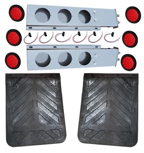 QSC 2.5" Stainless Steel Mud Flap Hanger Pair + 24"x30" Mud Flaps + LED Lights - Picture 1 of 13