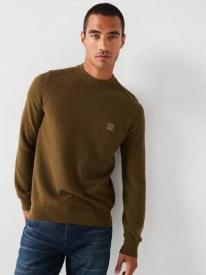 Hugo Boss Jumper Anion Mens Cashmere Crew Neck Logo Branded Sweater in Khaki - Image 1 of 4