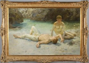 Handgefertigtes Original Ölgemälde Kunst männliche Männer Meer auf Leinwand 24"x36" - Bild 1 von 2