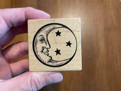 RARE Rubber Stamp 1995 PSX E 1472 MOON WITH STARS Man on the Moon Celestial  - Image 1 of 2