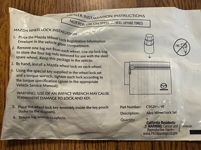 JUEGO DE BLOQUEO DE RUEDA DE ALEACIÓN MAZDA 4 PIEZAS CON ENCHUFE C9S3V9740 OEM ¡NUEVO! ¡MAZDA ORIGINAL! Foto 1 de 3
