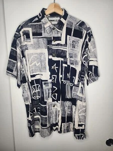Robert Stock Men Button Up Shirt Large Black And White Geometric Pattern Classy - Picture 1 of 3