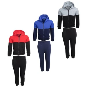 Boys Fleece Tracksuit Toddler Kids Gym Sports Hooded Pants Bottoms Zip Up Hoodie - Picture 1 of 25