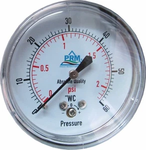 New PRM 0-60" WC Pressure Gauge 2.5” Chrome Case ¼” NPT Brass Back - Picture 1 of 7