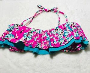 Floral Halter Bikini Women’s Size L Swim Top Pink Green - Picture 1 of 6