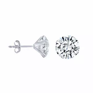 14K Weißgold Runde Simulierte Diamant Ohrstecker Helle Krappe (2MM-10MM) - Bild 1 von 13
