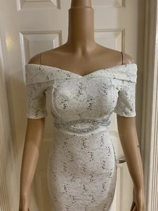 Damen Junior weiß Spitze Pailletten Maxi Schulterfrei Kleid Größe (M) Reißverschluss hinten - Bild 1 von 11