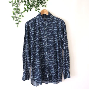 Michael Bastian Men's Trim Fit Long Sleeve Blue Camo Chambray Button Shirt M - Picture 1 of 4