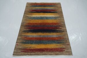 3 x 5 ft Gray Modern Gabbeh Afghan Hand Knotted Abstract Area Rug