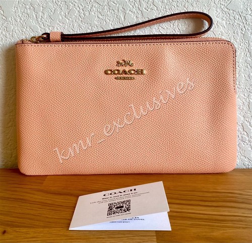 Bracciale Coach nuovo con scatola grande cerniera angolare in pelle blush sbiadita e oro prezzo al dettaglio consigliato: $ 118