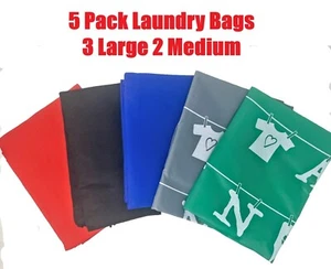 5Pk Laundry Bags Medium & Large Locking Drawstring Hamper College Home 5 Colors - Picture 1 of 12