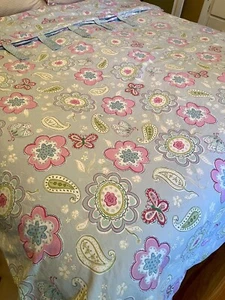 Pottery Barn Kids Twin Duvet Cover Samantha Blue Floral Butterflies Ribbons - Picture 1 of 4