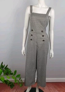Dotti Size 12 Jumpsuit Wide Leg Pockets Houndstooth Brown Buttons Square Neck - Bild 1 von 14