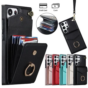 Handy Credit Card Slots Wallet Leather Ring Case For Samsung Galaxy S23 A73 A71 - Picture 1 of 57