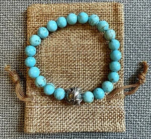 BNWT Turquoise & 925 Silver Ball Stretch Bracelet With Gift Bag - Picture 1 of 6