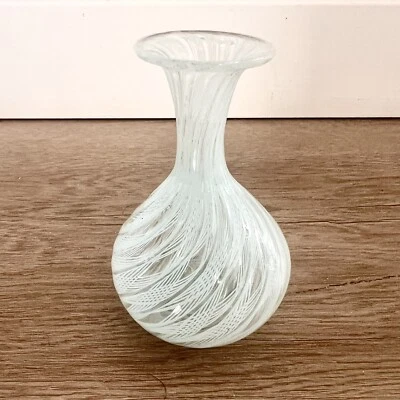 RARE Vintage Italian Venetian Murano Latticino Filigrana Glass Vase White Clear - image 1 of 4