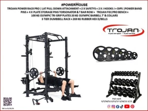 Trojan PowerPro Power Rack Lat Pull Down Bench Barbell+100 Kg Plates D/Bell R... - Picture 1 of 1