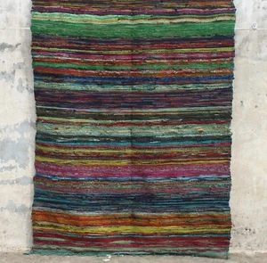 Rugs Indian Multi Green Cotton Hand Woven Area Rug Floor Decorate Mat Chindi Rug - Picture 1 of 4