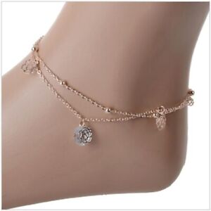 Ankle Bracelet Anklet Womens Rose Gold Adjustable Chain Beach Jewellery Foot Gem