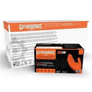 1000 GLOVEWORKS orange Nitril Einweghandschuh 8 mil erhöhte Textur - Volletui - Bild 1 von 2
