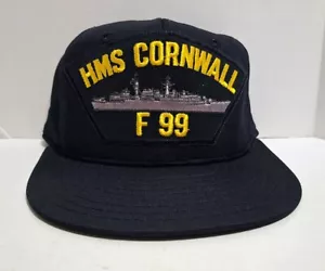 VINTAGE AJD BASEBALL CAPS ROYAL NAVY HMS CORNWALL F 99 SNAPBACK HAT MADE IN USA - Picture 1 of 7