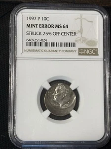 1997 P 25% Off Center Dime Full Date Visible Ms 64 NGC - Picture 1 of 2