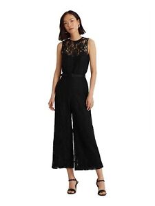 RALPH LAUREN Womens Black Belted Lined Sleeveless Party Cropped Jumpsuit 10