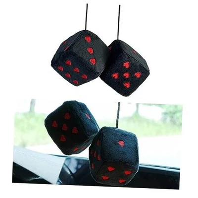 Ziciner Pair Fuzzy Plush Dice for Car Mirror, 3'' Retro Square Dice Black&Red - Image 1 of 4