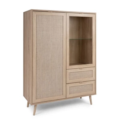 Highboardvitrine BALI - Sonoma Eiche - Rafia geflecht - 101 cm breit Anrichte - Bild 1 von 4