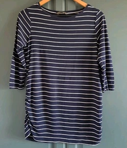 Size 10/12 Blooming Marvellous Navy Blue & White Striped Maternity T-Shirt - Picture 1 of 5