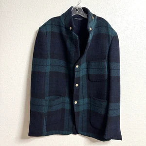 Vintage Brooks Brothers Wool Coat Mens Blue Tartan Plaid Black Watch 44 * - Picture 1 of 9