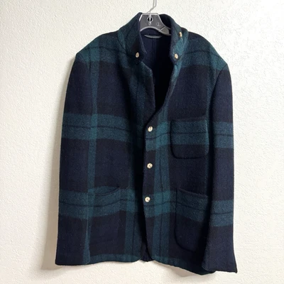 Vintage Brooks Brothers Wool Coat Mens Blue Tartan Plaid Black Watch 44 * - Image 1 of 4