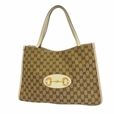 Gucci GG Canvas Horsebit Tote Bag 623694 Brown White Women's P1630313 - Image 1 of 4