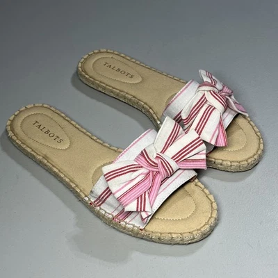 Talbots Illysa Bow Espadrille Slide Sandals 9 Breezy Stripe Pink Bow Slip On - Image 1 of 4