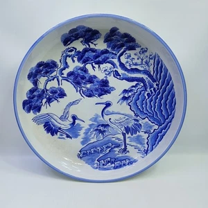 Bandeja grande de cerámica asiática japonesa de colección blanca azul Fuji Tohki 11,5" - Imagen 1 de 7