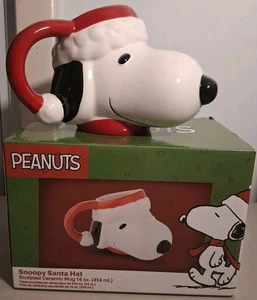 Peanuts Christmas Snoopy 3D Sculpted Head Ceramic Coffee Mug 14 Oz NIB - Picture 1 of 6