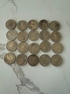 Junk Silver $10 Face Value Full Dates 90% Silver Walking Liberty Half Dollars - Image 1 of 2