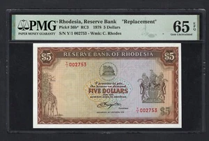 Rhodesia 5 Dollars 20-10-1978 P36b* Replacement Uncirculated Grade 65 - Picture 1 of 2
