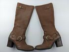 Born Natasha Women Us 9 Brown Leather Tall Boot Side Zipper Lined Buckle Harness