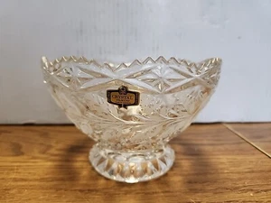 Vintage Zajecar Yugoslavia 24% Lead Hand Cut Crystal Footed Bowl w/ Etched Roses - Picture 1 of 4