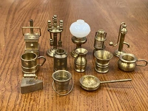 Brass Dollhouse Miniature Lot Holland Kitchen Stove Fireplace Tools Lamp Lantern - Picture 1 of 21