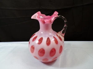 Fenton Cranberry Opalescent Glass Coin Dot Ball Shaped Jug or Pitcher - Picture 1 of 10