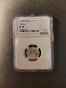 Netherlands Holland silver 2 stuiver 1724 GEM Uncirculated NGC MS64 - Picture 1 of 2