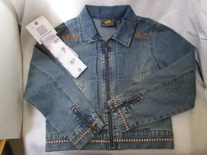 Girls Denim Jacket Jean Route 66 Embroidered Zip, Bandana (Lot of 2) Youth 10/12 - Picture 1 of 10