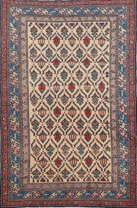 Ivory Vegetable Dye Wool Vintage Kazak Russian Rug 3x5 Handmade Carpet - Picture 1 of 18