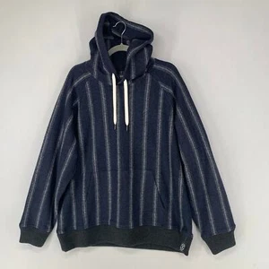 Todd Sydner Herren Pullover XL blau Kapuze Boucle vertikal gestreift Schurwollmischung - Bild 1 von 10