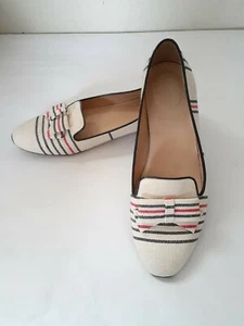 J.Crew Cleo Stripe Canvas Loafer Flat Bow Womens Sz 10 Made In Italy Retail $165 - Picture 1 of 9