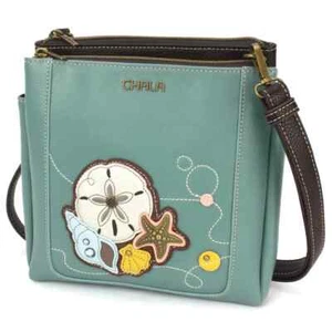 BOLSO BANDOLERA CHALA VERDE AZULADO ARENA DOLLAR SHELLS MERRY MESSENGER IMITACIÓN CUERO RFID - Imagen 1 de 5