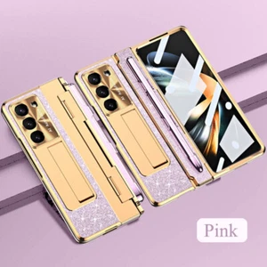 Case For Samsung Z Fold5 Fold4 Fold6 Glitter Shockproof Tempered Glass Cover+Pen - Picture 1 of 18